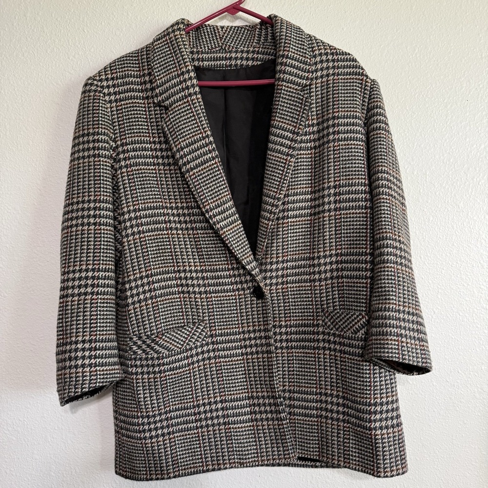 WLBW Vintage Wool Single Button‎ Blazer Houndstooth Size 10 Single Breasted USA